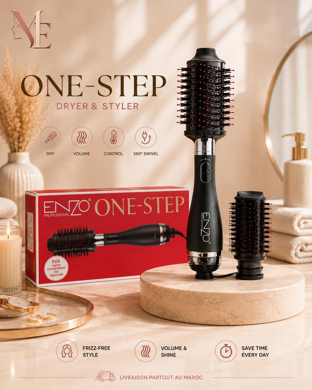 ENZO ONE-STEP – Brosse Séchante & Coiffante  EN-4125