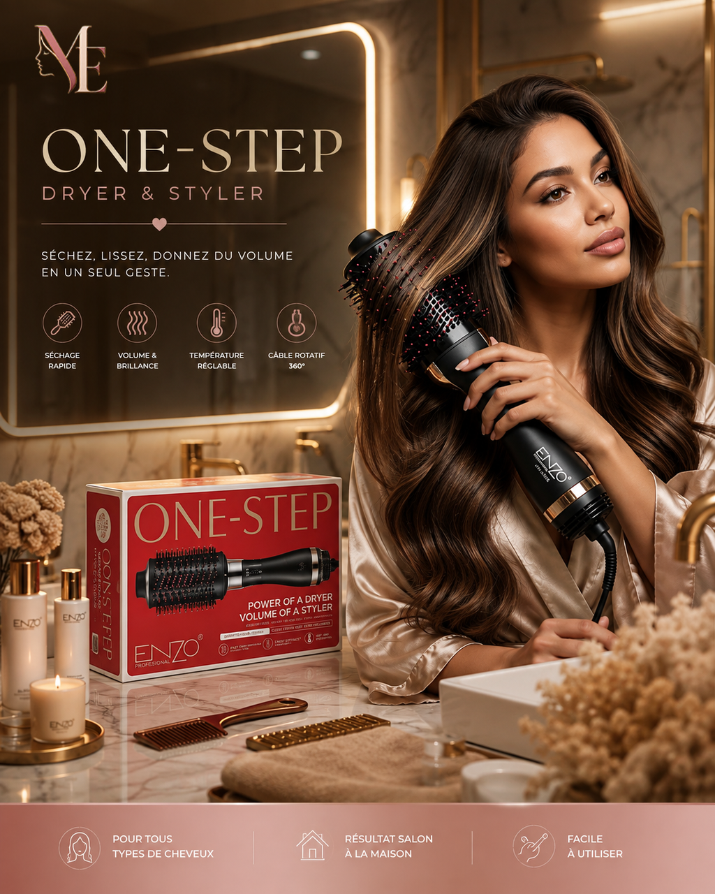 ENZO ONE-STEP – Brosse Séchante & Coiffante  EN-4125